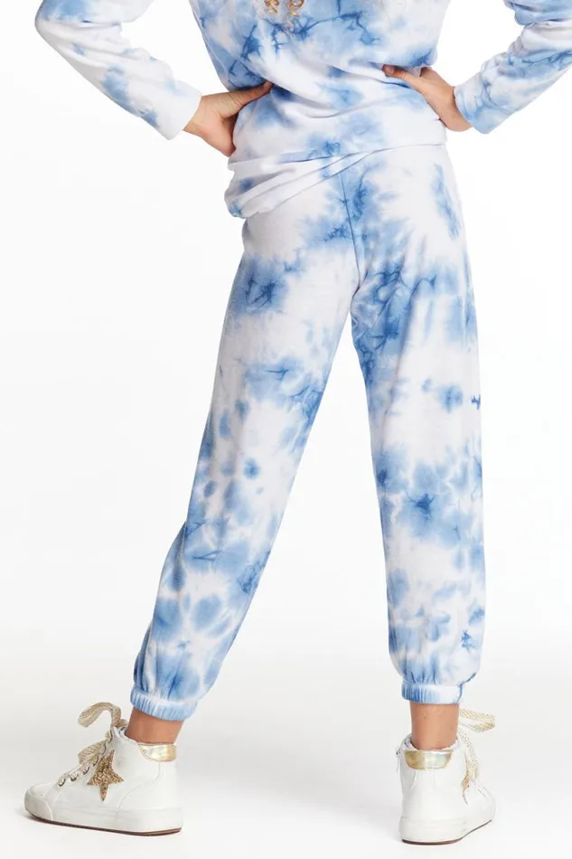 Kids Girls Chaser Brand Denim Tie Dye Heart Cozy Knit Sweatpant