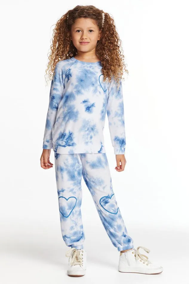 Kids Girls Chaser Brand Denim Tie Dye Heart Cozy Knit Sweatpant