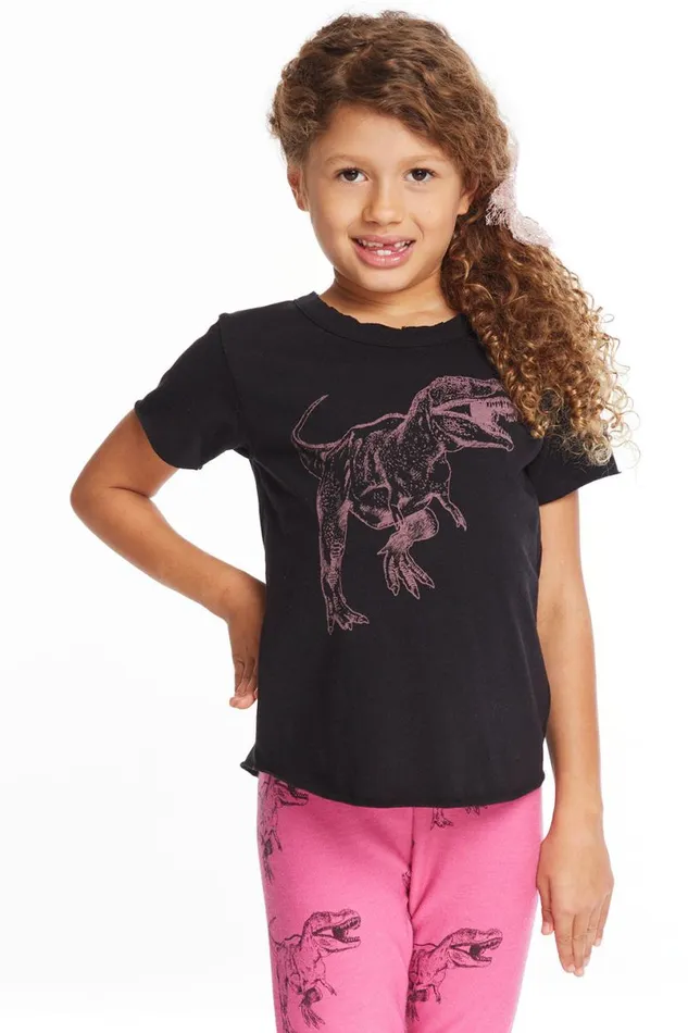 Kids Girls Chaser Brand Dino Time Girls Crew Neck Tee