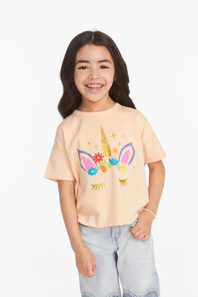 Kids Girls Chaser Brand Floral Unicorn Girls Tee