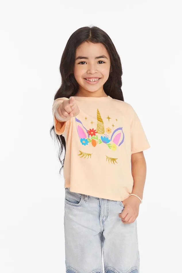 Kids Girls Chaser Brand Floral Unicorn Girls Tee