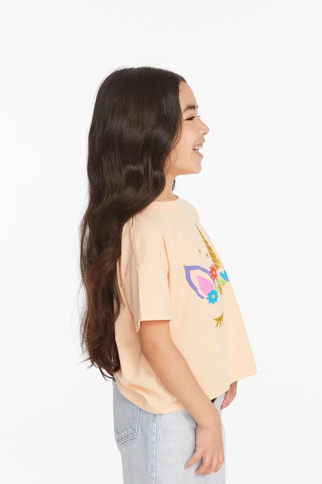 Kids Girls Chaser Brand Floral Unicorn Girls Tee