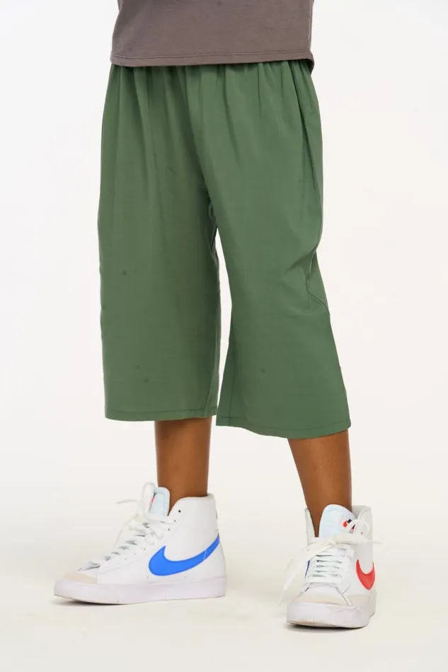 Kids Girls Chaser Brand Flowy Dark Forest Green Heirloom Woven Pant