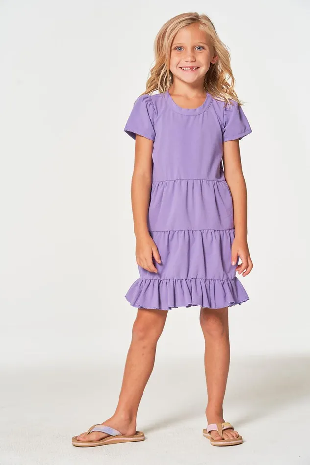 Kids Girls Chaser Brand Girls Coastal Cloth Puff Sleeve Tiered Dress