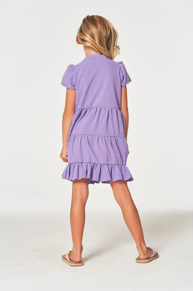 Kids Girls Chaser Brand Girls Coastal Cloth Puff Sleeve Tiered Dress