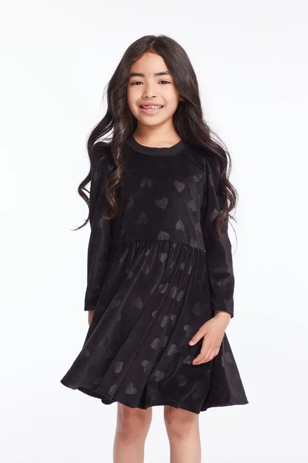 Kids Girls Chaser Brand Girls Licorice Puff Long Sleeve Dress With Twirl Skirt