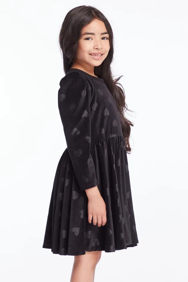 Kids Girls Chaser Brand Girls Licorice Puff Long Sleeve Dress With Twirl Skirt