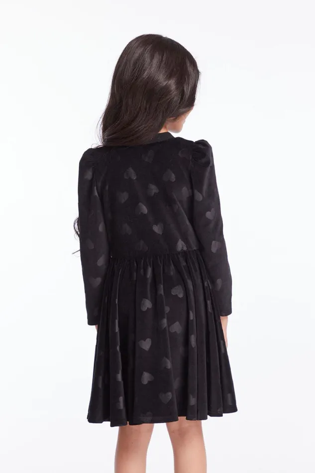 Kids Girls Chaser Brand Girls Licorice Puff Long Sleeve Dress With Twirl Skirt