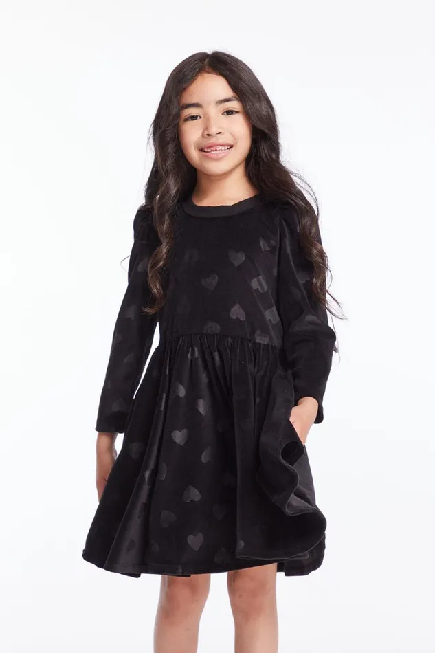 Kids Girls Chaser Brand Girls Licorice Puff Long Sleeve Dress With Twirl Skirt