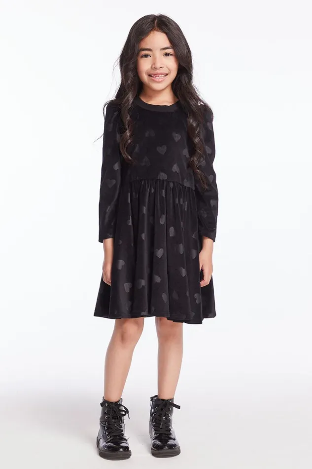 Kids Girls Chaser Brand Girls Licorice Puff Long Sleeve Dress With Twirl Skirt