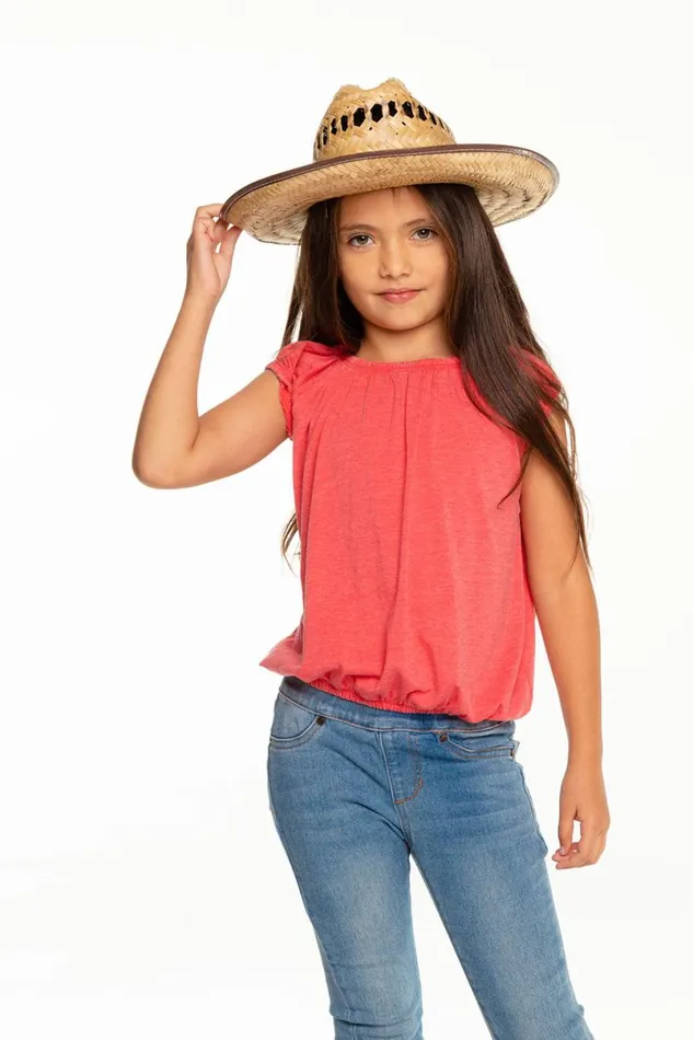 Kids Girls Chaser Brand Girls Recycled Vintage Jersey Shirred Short Sleeve Off Shoulder