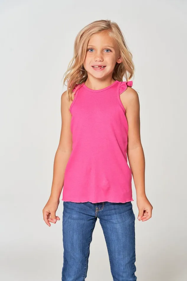 Kids Girls Chaser Brand Girls RPET Vintage Rib Ruffle Racer Tank