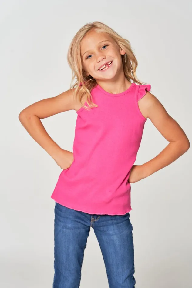 Kids Girls Chaser Brand Girls RPET Vintage Rib Ruffle Racer Tank
