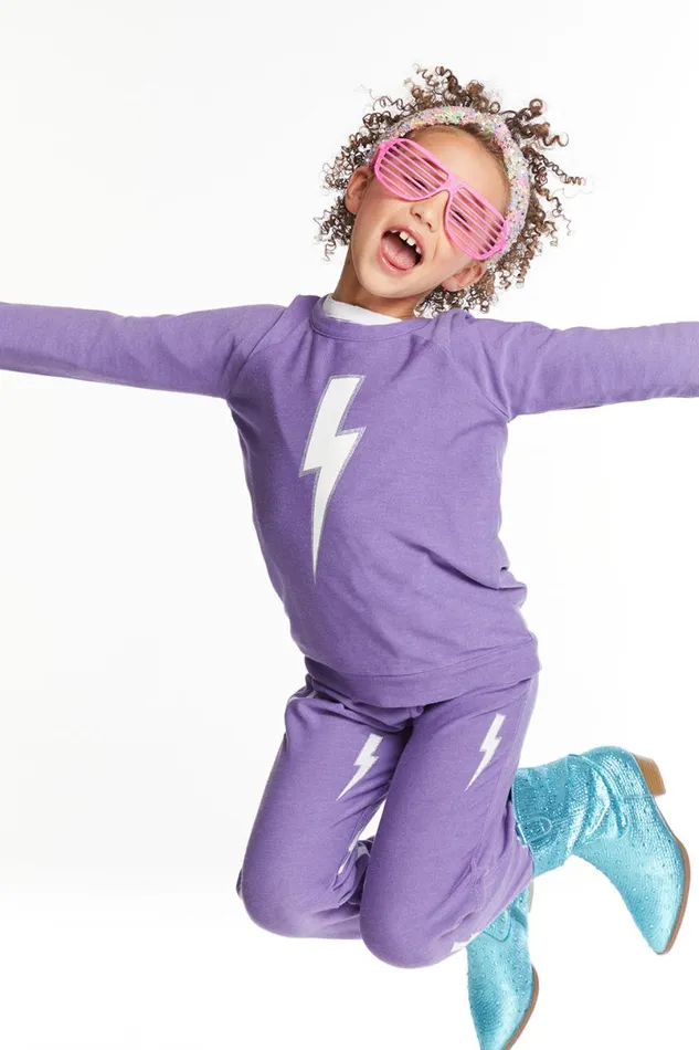 Kids Girls Chaser Brand Glitter Bolt Girls Raglan Pullover