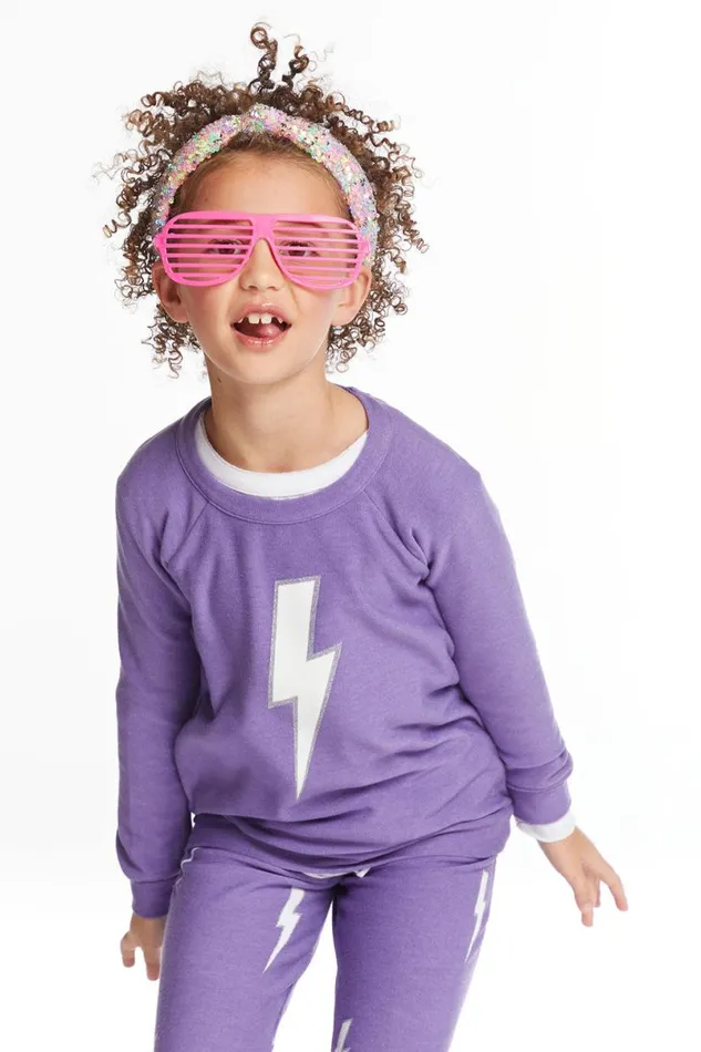 Kids Girls Chaser Brand Glitter Bolt Girls Raglan Pullover
