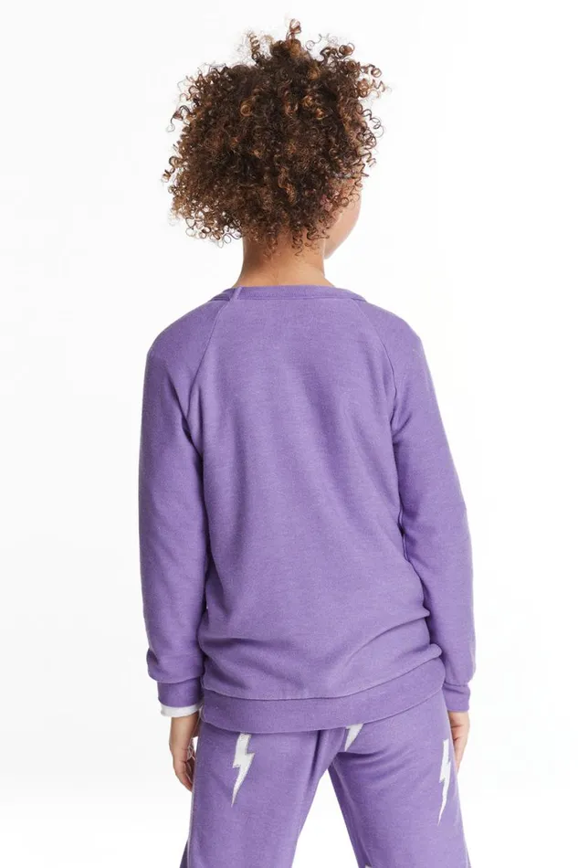 Kids Girls Chaser Brand Glitter Bolt Girls Raglan Pullover