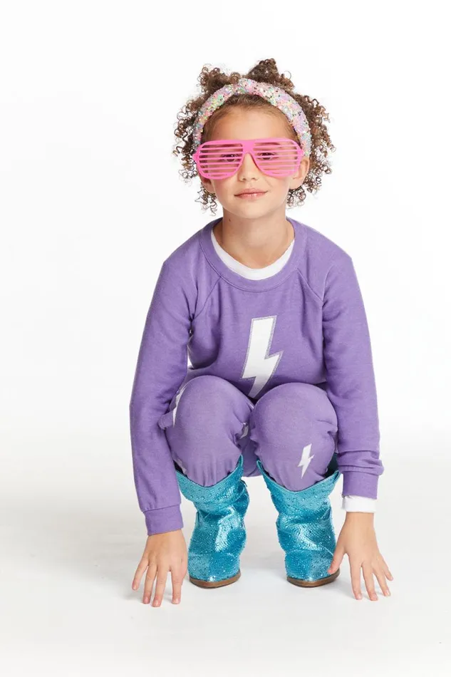 Kids Girls Chaser Brand Glitter Bolt Girls Raglan Pullover