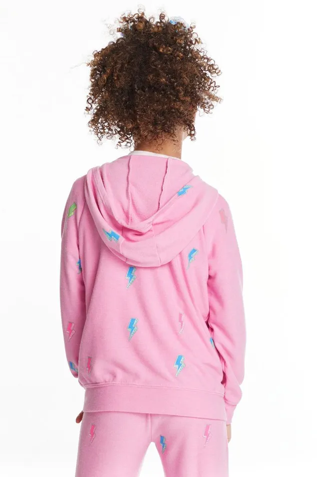 Kids Girls Chaser Brand Glitter Bolts Girls Zipup Hoodie