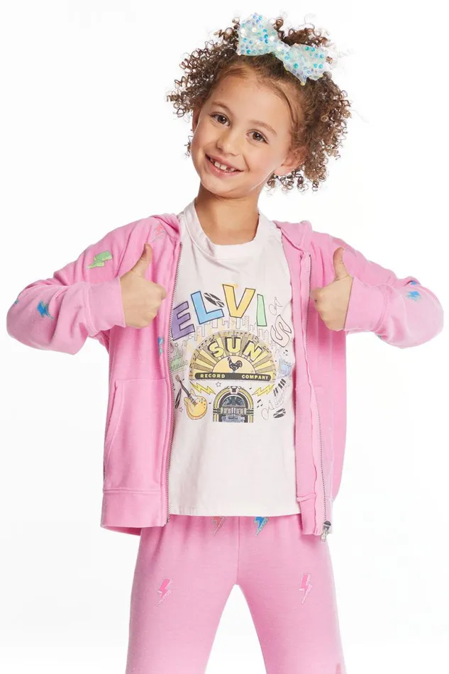 Kids Girls Chaser Brand Glitter Bolts Girls Zipup Hoodie