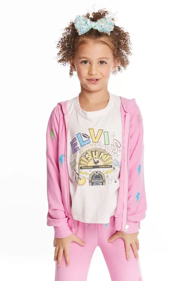 Kids Girls Chaser Brand Glitter Bolts Girls Zipup Hoodie