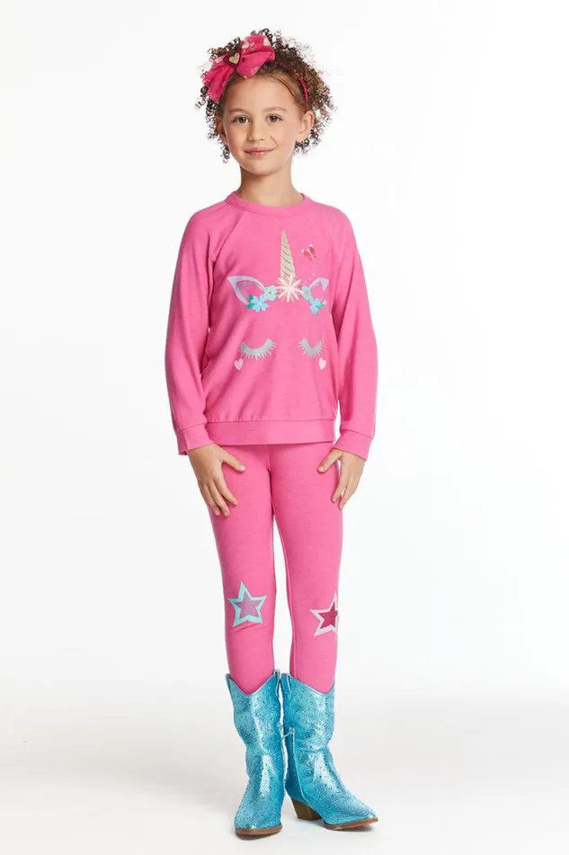 Kids Girls Chaser Brand Glitter Unicorn Girls Raglan Pullover
