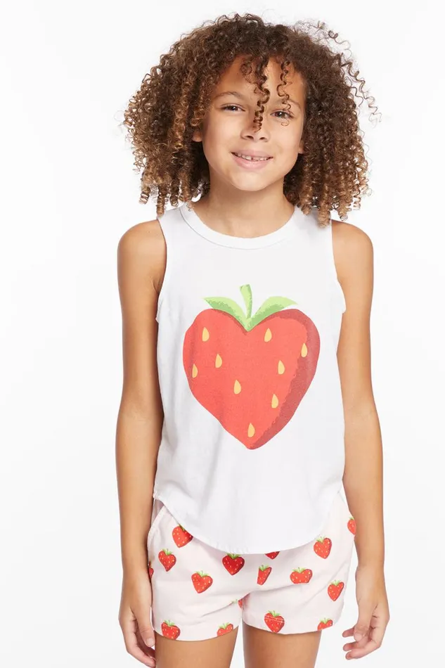 Kids Girls Chaser Brand Heart Strawberry Girls Vintage Jersey Shirttail Muscle
