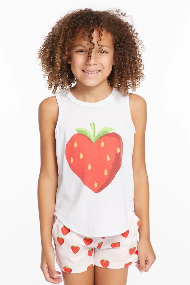Kids Girls Chaser Brand Heart Strawberry Girls Vintage Jersey Shirttail Muscle