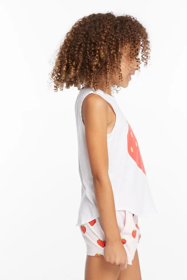 Kids Girls Chaser Brand Heart Strawberry Girls Vintage Jersey Shirttail Muscle