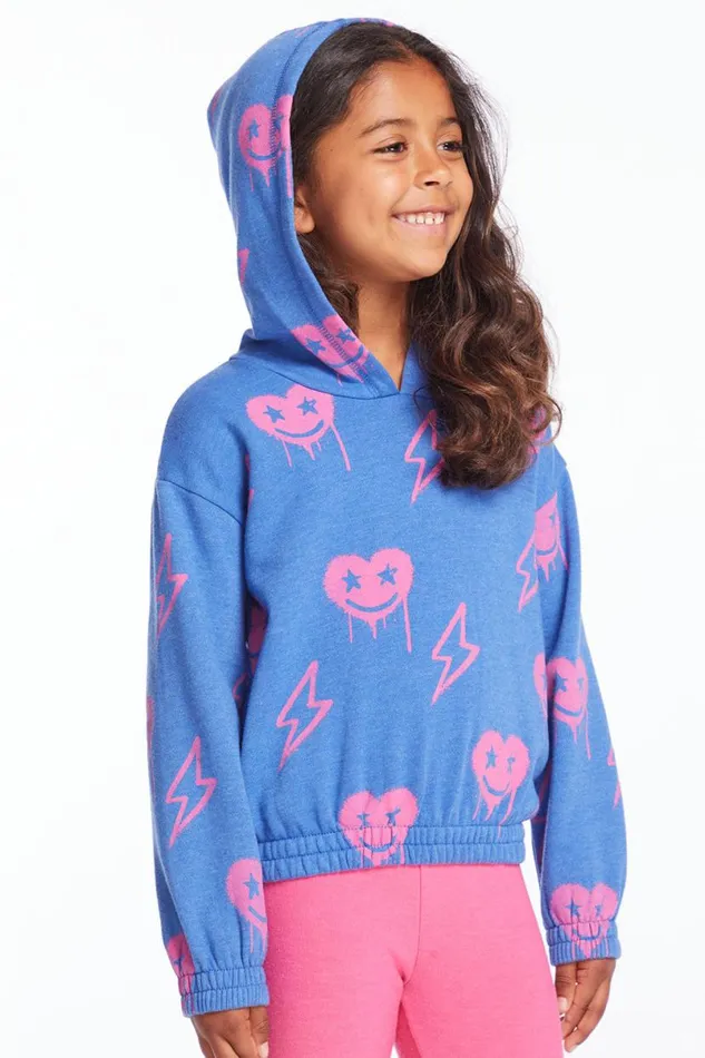 Kids Girls Chaser Brand Hearts And Bolts Girls Pullover Hoodie