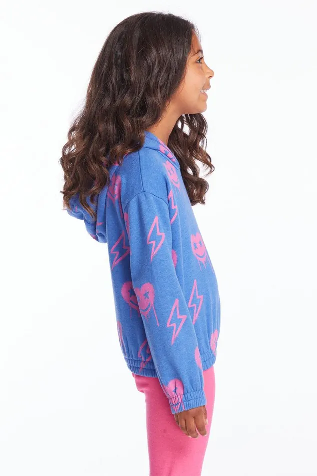 Kids Girls Chaser Brand Hearts And Bolts Girls Pullover Hoodie