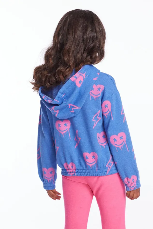 Kids Girls Chaser Brand Hearts And Bolts Girls Pullover Hoodie