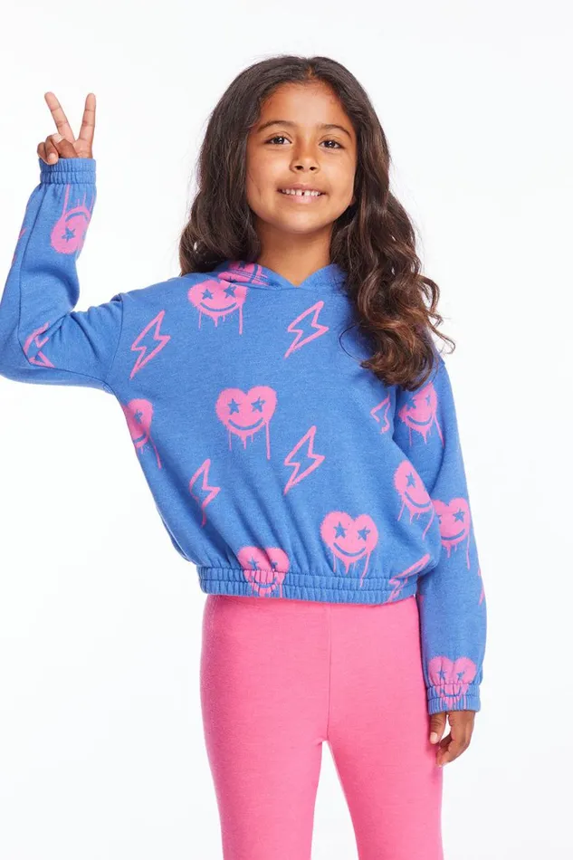 Kids Girls Chaser Brand Hearts And Bolts Girls Pullover Hoodie
