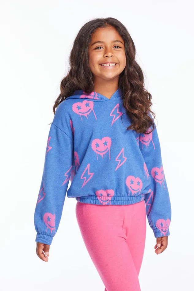 Kids Girls Chaser Brand Hearts And Bolts Girls Pullover Hoodie