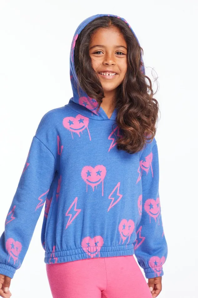 Kids Girls Chaser Brand Hearts And Bolts Girls Pullover Hoodie