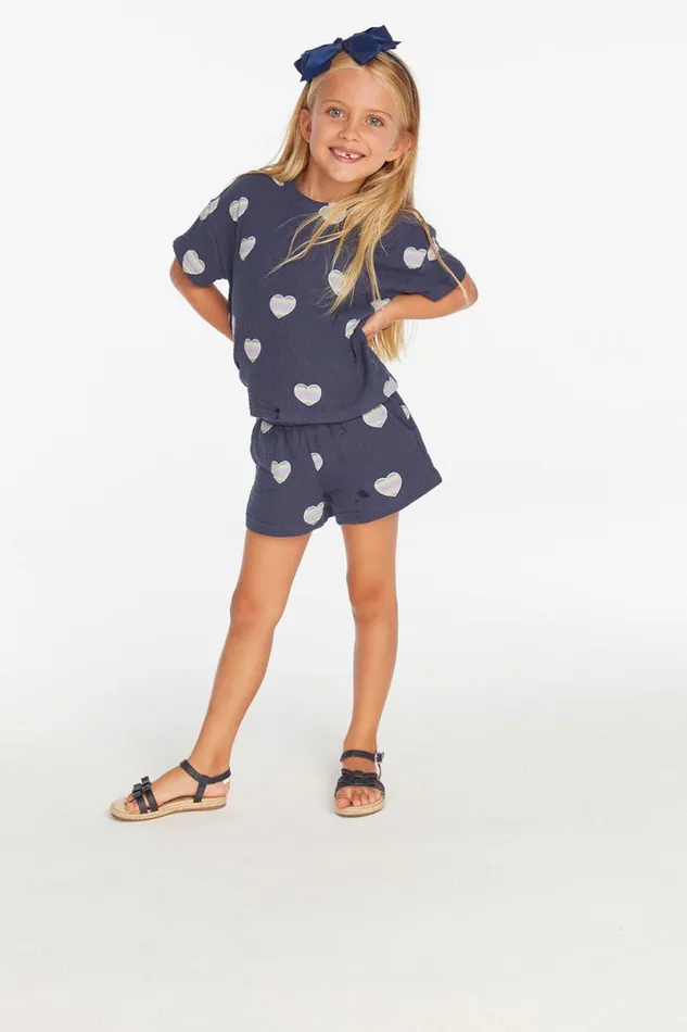 Kids Girls Chaser Brand Jade Blue Heart Girls Short
