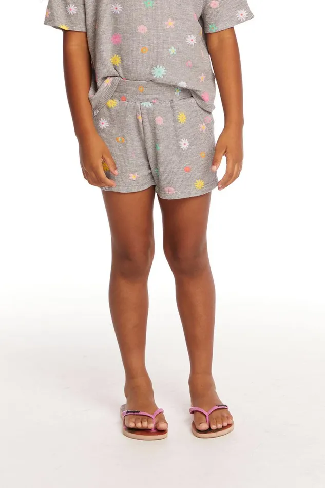 Kids Girls Chaser Brand Jade Embroidered Flowers Waffle Knit Girls Short