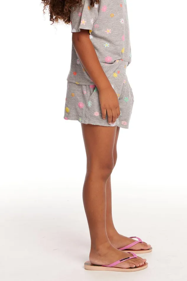 Kids Girls Chaser Brand Jade Embroidered Flowers Waffle Knit Girls Short