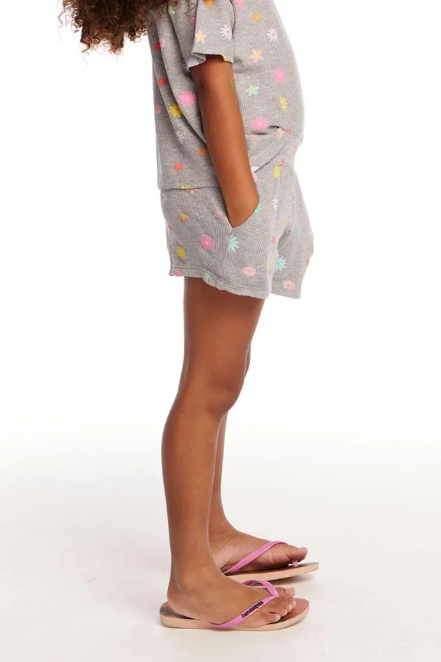 Kids Girls Chaser Brand Jade Embroidered Flowers Waffle Knit Girls Short
