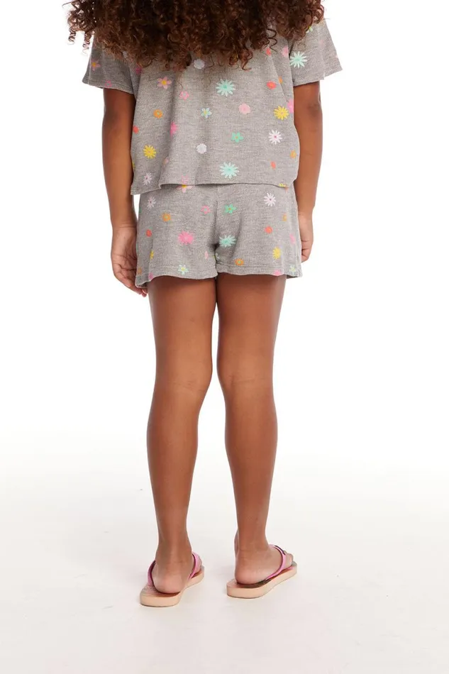 Kids Girls Chaser Brand Jade Embroidered Flowers Waffle Knit Girls Short