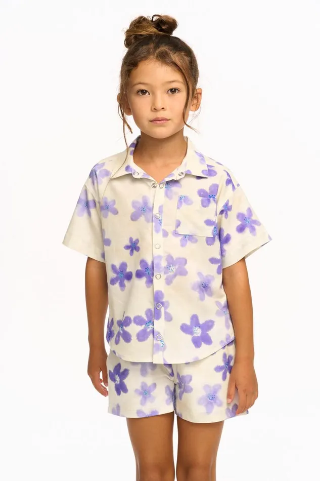 Kids Girls Chaser Brand Lavender Watercolor Floral Short