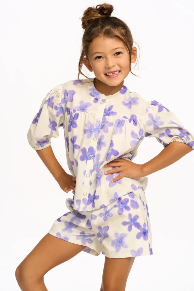 Kids Girls Chaser Brand Lavender Watercolor Floral Top