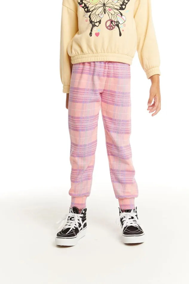 Kids Girls Chaser Brand Leila Cotton Candy Plaid Jogger