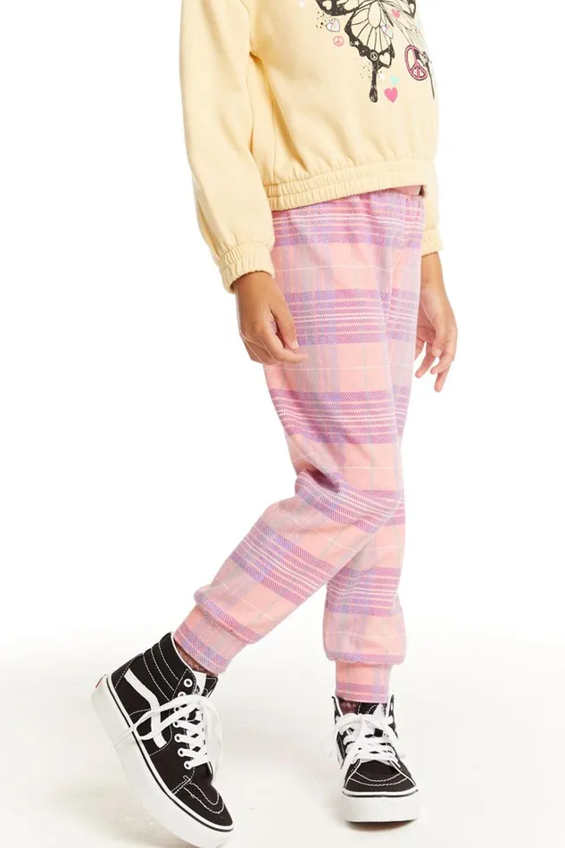 Kids Girls Chaser Brand Leila Cotton Candy Plaid Jogger