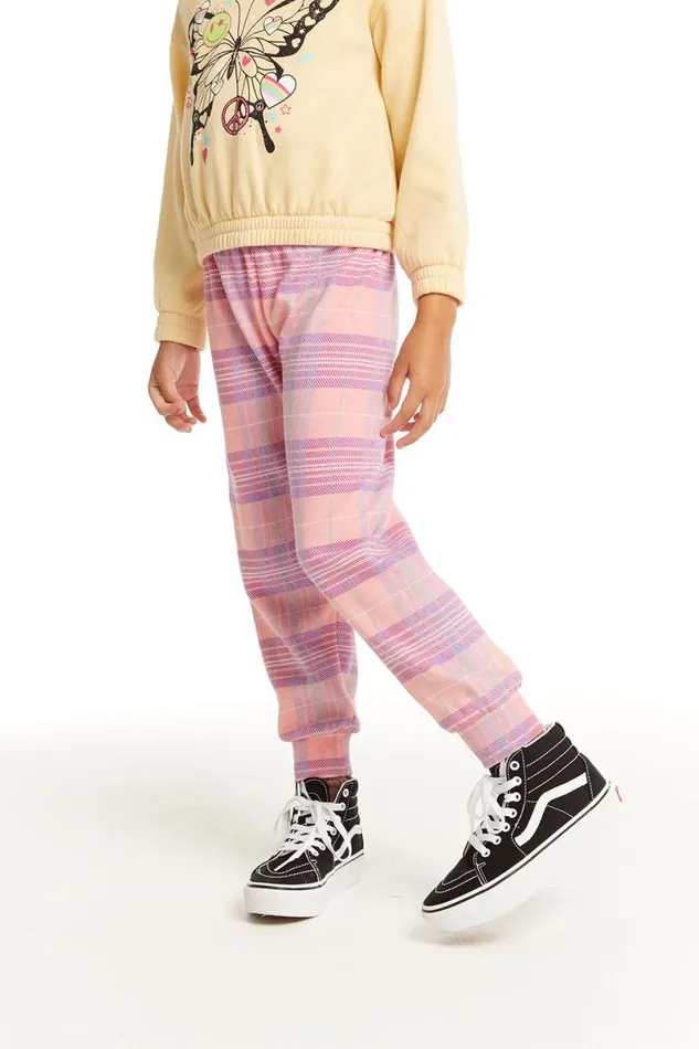 Kids Girls Chaser Brand Leila Cotton Candy Plaid Jogger