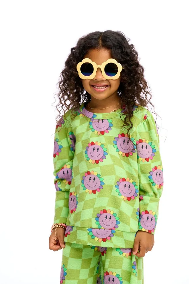 Kids Girls Chaser Brand Lime Checkered Daisy