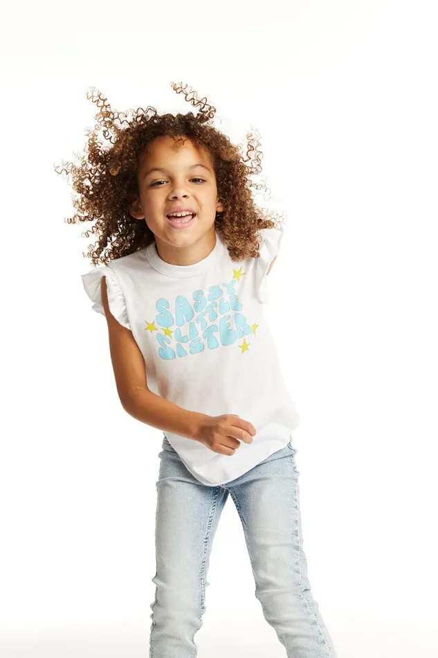 Kids Girls Chaser Brand Little Sister Flutter Sleeve Tee