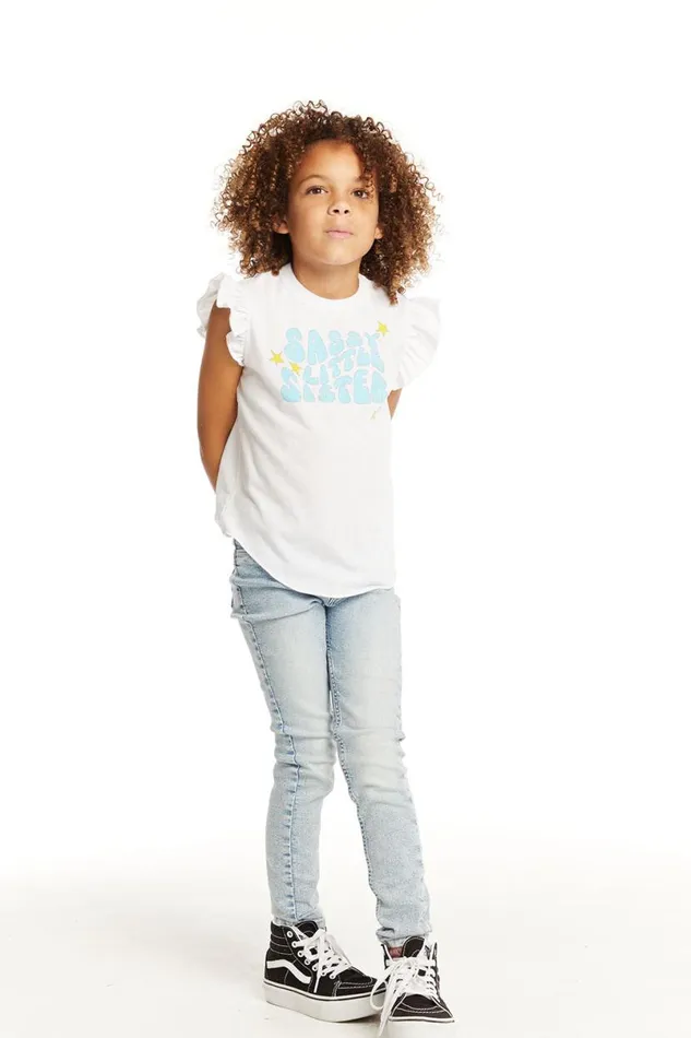 Kids Girls Chaser Brand Little Sister Flutter Sleeve Tee