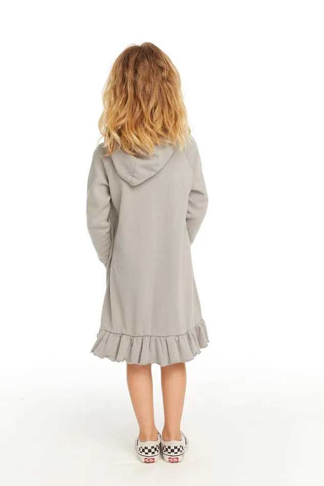 Kids Girls Chaser Brand Long Sleeve Gravel Grey Hooded Ruffle Hem Dress
