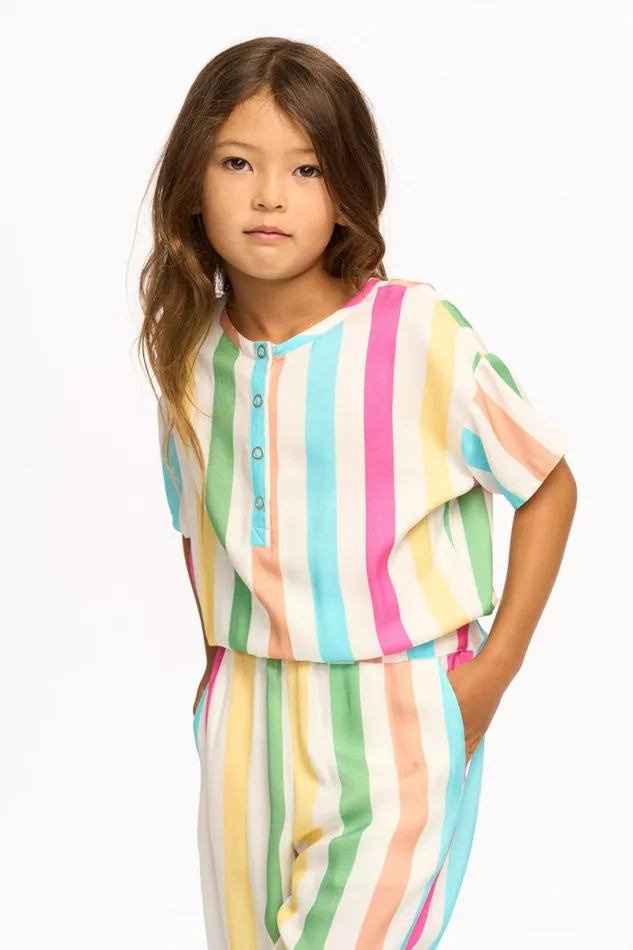 Kids Girls Chaser Brand Multi Color Stripe Jumpsuit