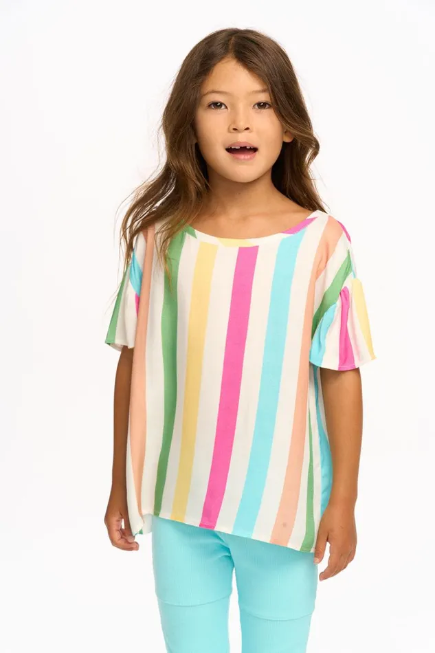 Kids Girls Chaser Brand Multi Color Stripe Tee